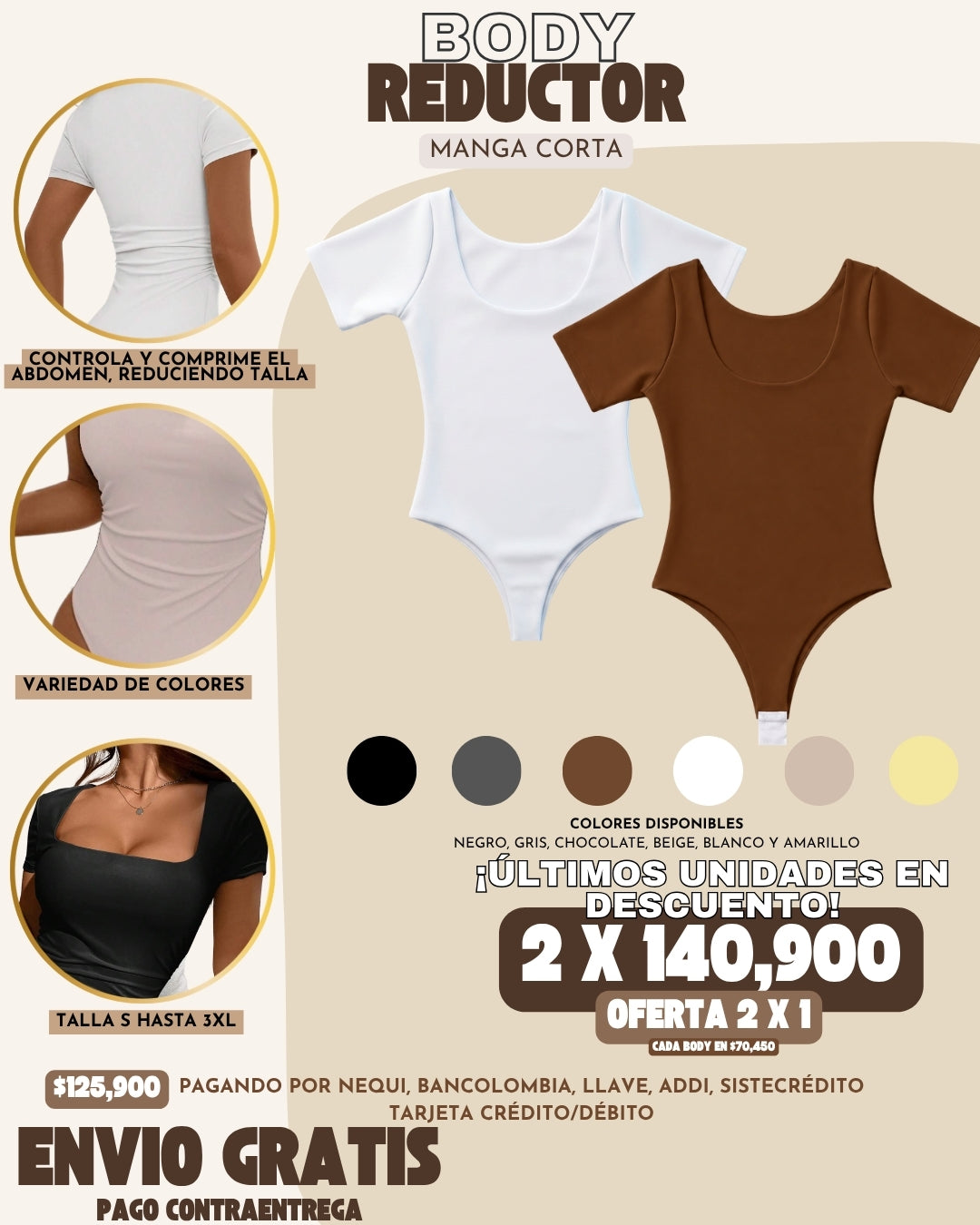 2 X 1 BODYS REDUCTORES MANGA CORTA