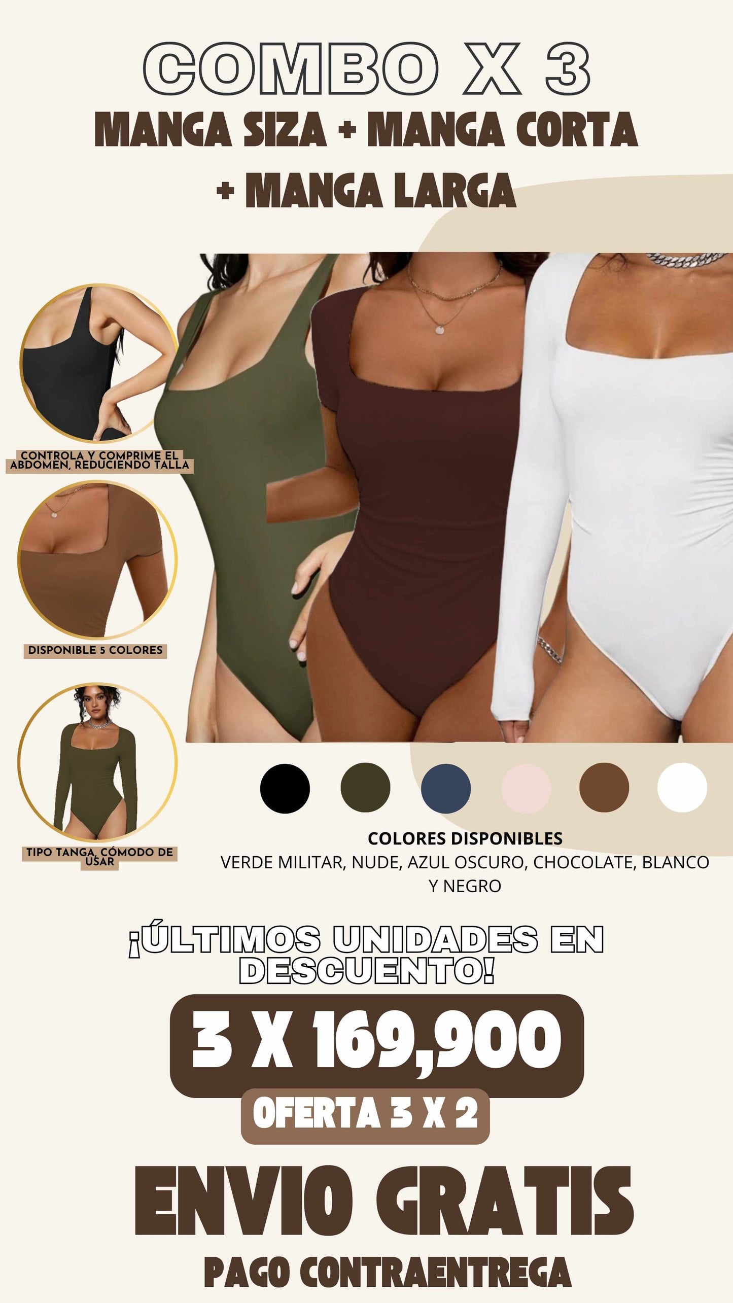 3 x 2 COMBO REDUCTOR : MANGA SIZA + MANGA CORTA + MANGA LARGA