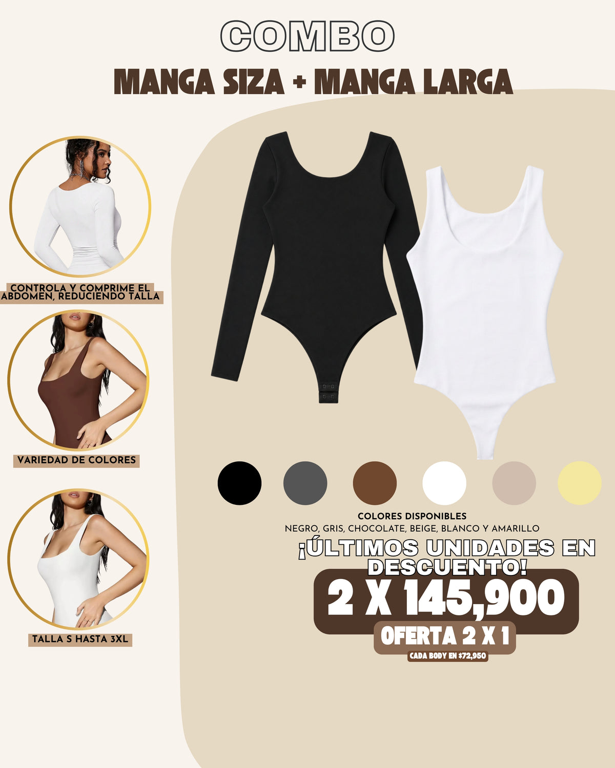 PACK X 2 COMBO REDUCTOR: MANGA LARGA + MANGA SIZA