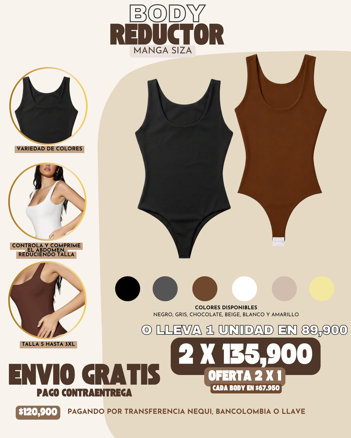 PACK X 2 BODYS REDUCTORES MANGA SIZA