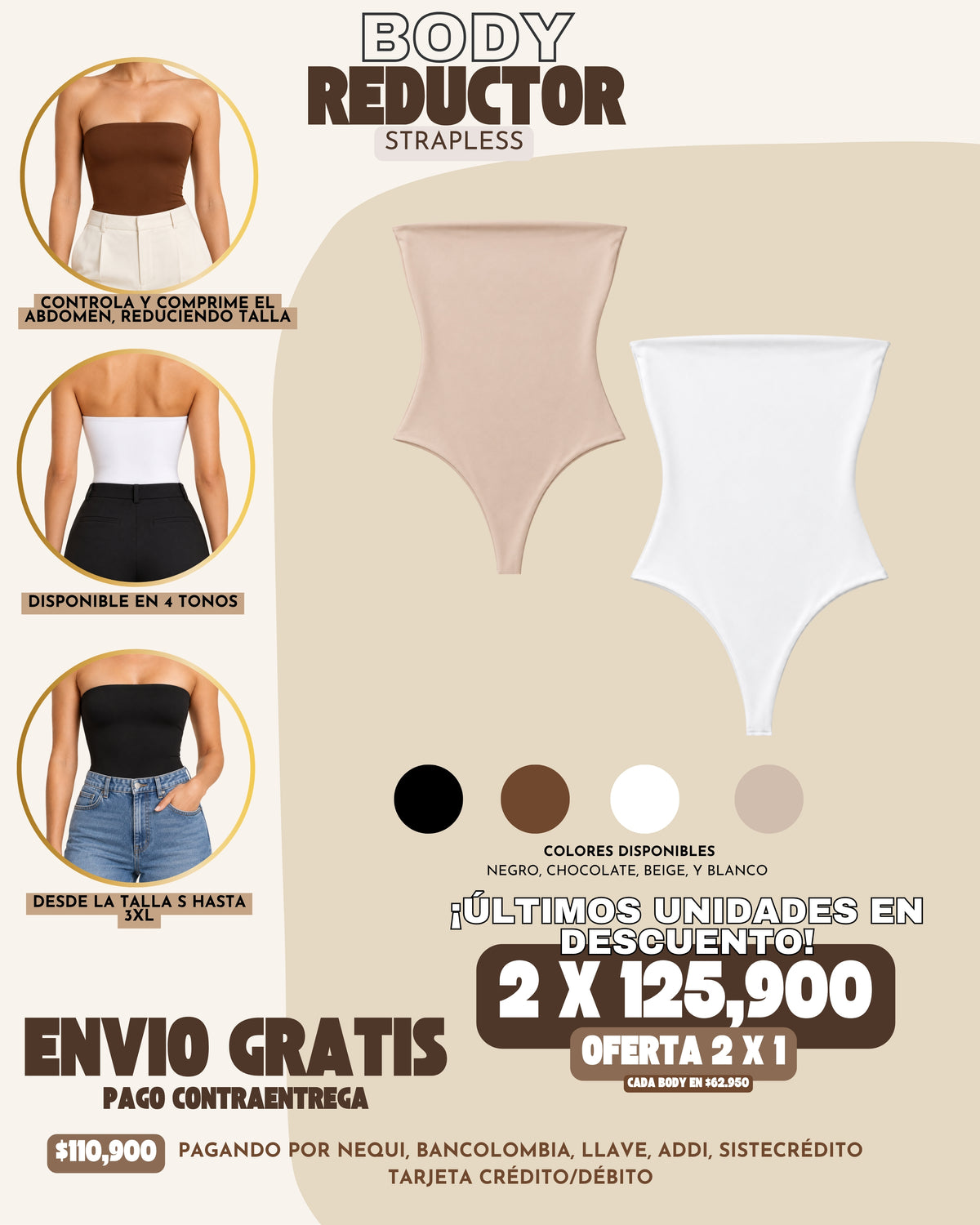 2 X 1 BODYS REDUCTORES STRAPLESS