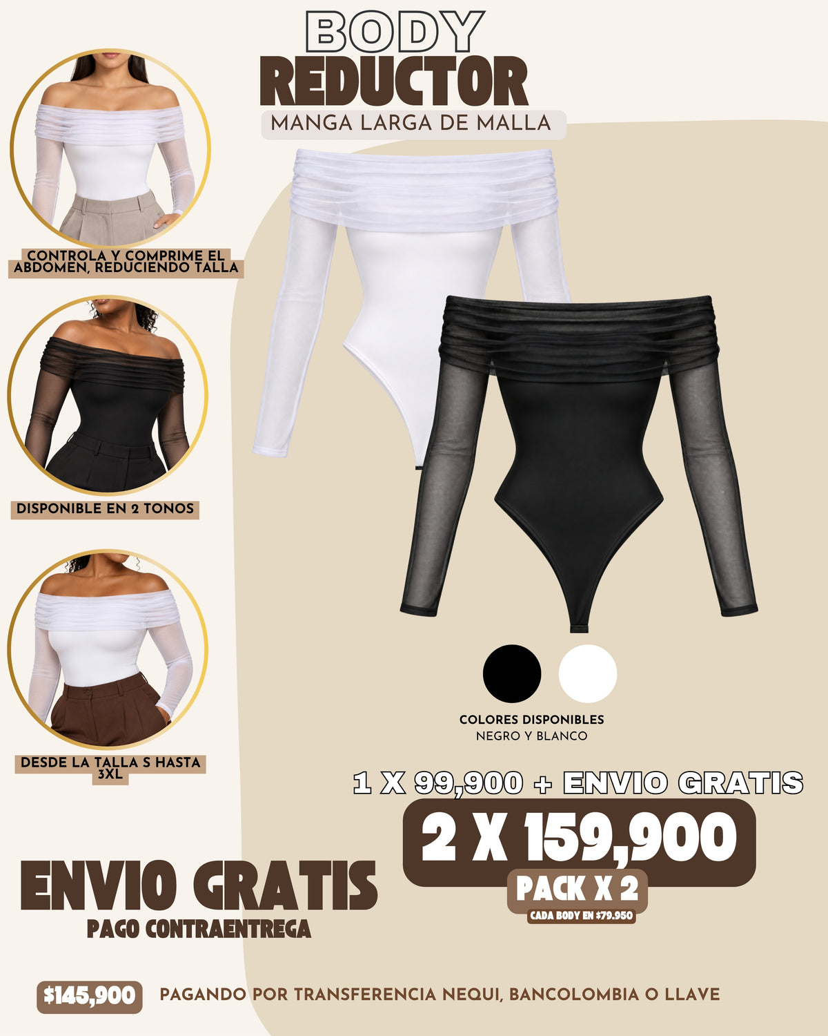 PACK X 2 BODYS DE MALLA MANGA LARGA