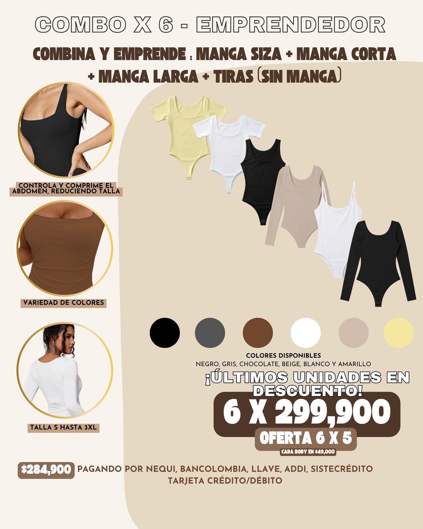 COMBO EMPRENDEDOR X 6 : MANGA SIZA + MANGA CORTA + MANGA LARGA + TIRAS (SIN MANGA)