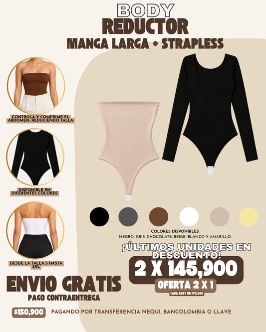 PACK X 2 COMBO REDUCTOR : STRAPLESS + MANGA LARGA