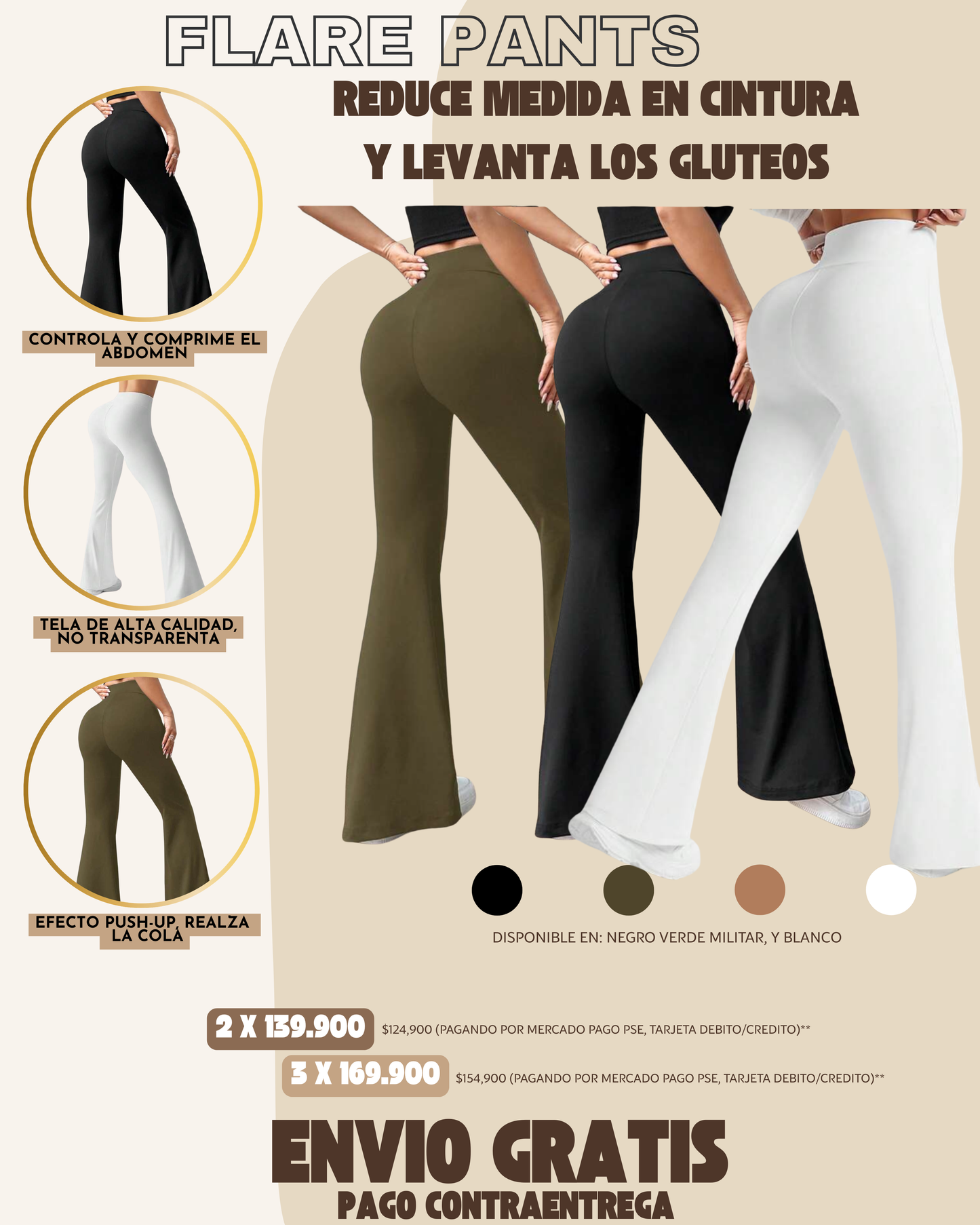 2 X 1 FLARE PANTS BOTA CAMPANA LEVANTA COLA & CONTROL ABDOMEN